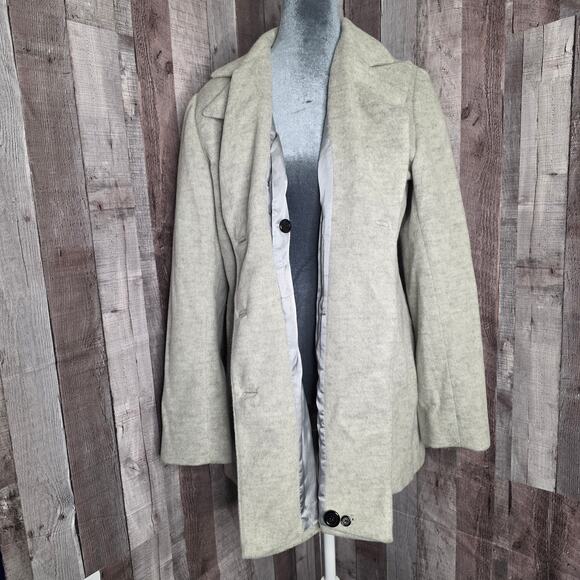 Double Brested Light Gray Lined Long Coat Felted Wool Women's Small Medium Gift - Picture 3 of 10